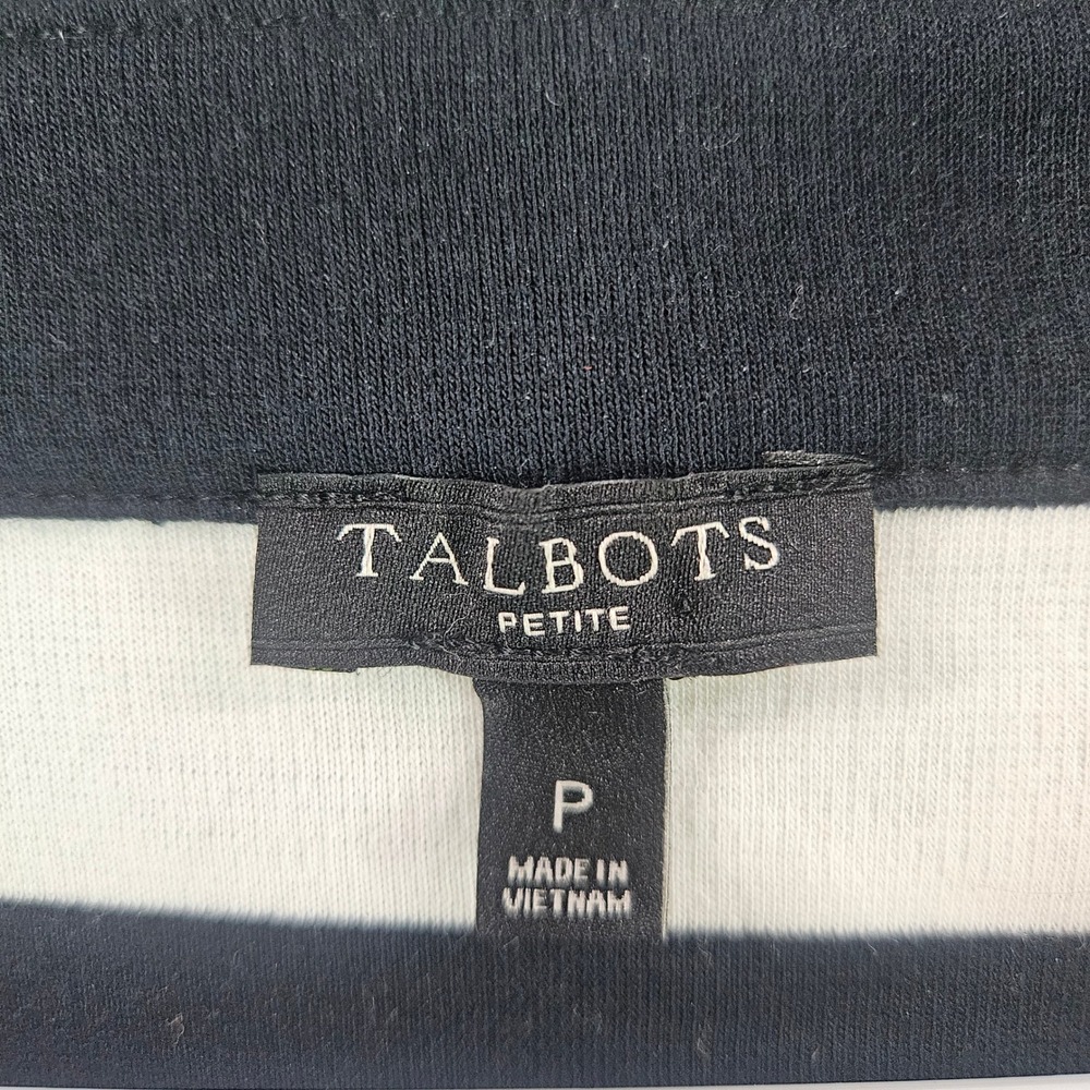 Talbots Petite Black White Striped‎ Cotton Boat Neck Long Sleeve Top Size P - Picture 3 of 8